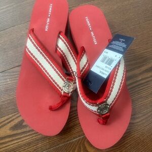 Tommy Hilfiger Red and White Flip Flops